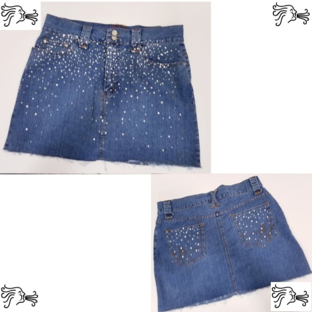 Goddess Sz 14 Denim Jeans Skirt Upcycled Frayed